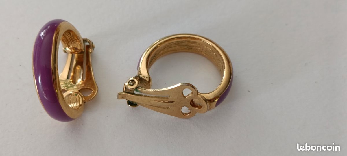 Boucles D'oreilles Clips Vintage Années 70 | Émail Noir Sur Laiton Doré - Occasion