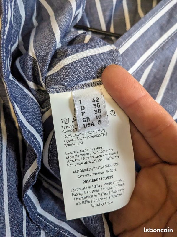 Cédric Charlier robe mi longue manche courte asymétrique 36/38 rayée (image 6)