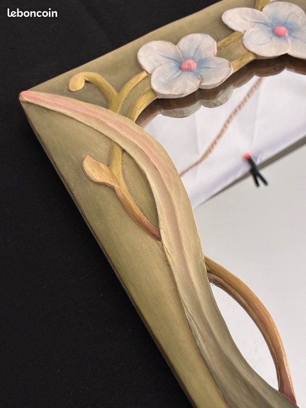 Miroir vintage en bois sculpté oiseau et fleurs (image 12)