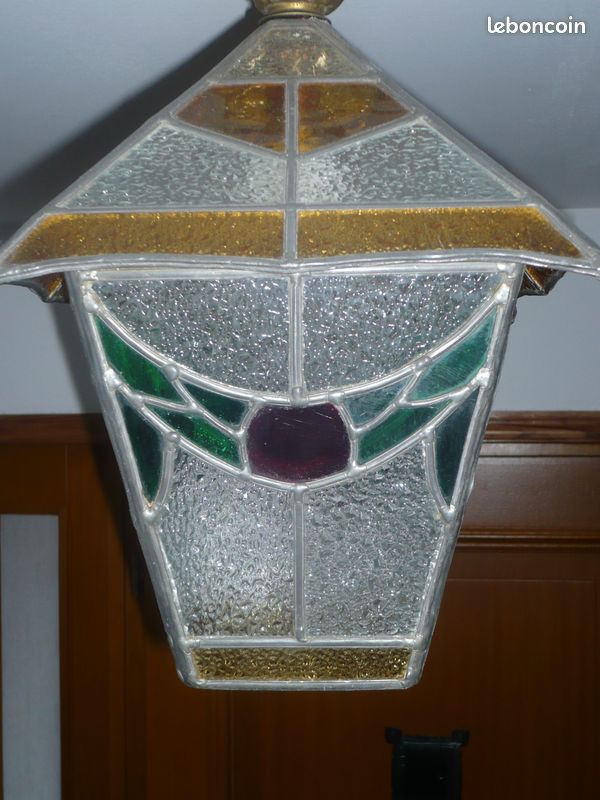 Joli lustre ancien en vitraux (image 3)