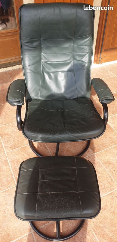 Fauteuil relax manuel cuir vert foncé (image 1)