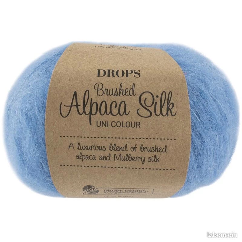 4 pelotes neuves (📏380M-⚖️68G au total) BRUSHED ALPACA SILK 77% alpaga et 23% soie de DROPS 3 coloris assortis (14 BRUME MATINALE + 33 GLACE PISTACHE + 28 BLEU PACIFIQUE) (image 6)
