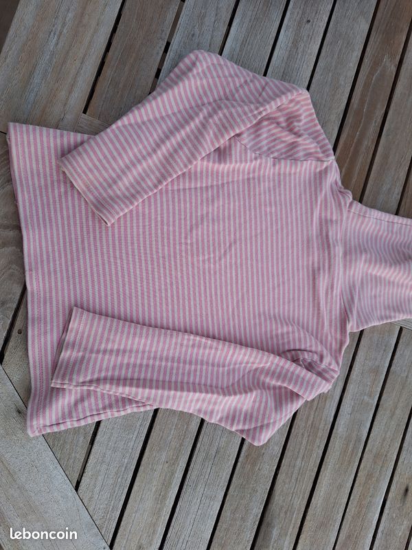 Tee-Shirt Manches Longues À Col Roulé Okaïdi Rayé Rose/Gris 6ans (image 1)