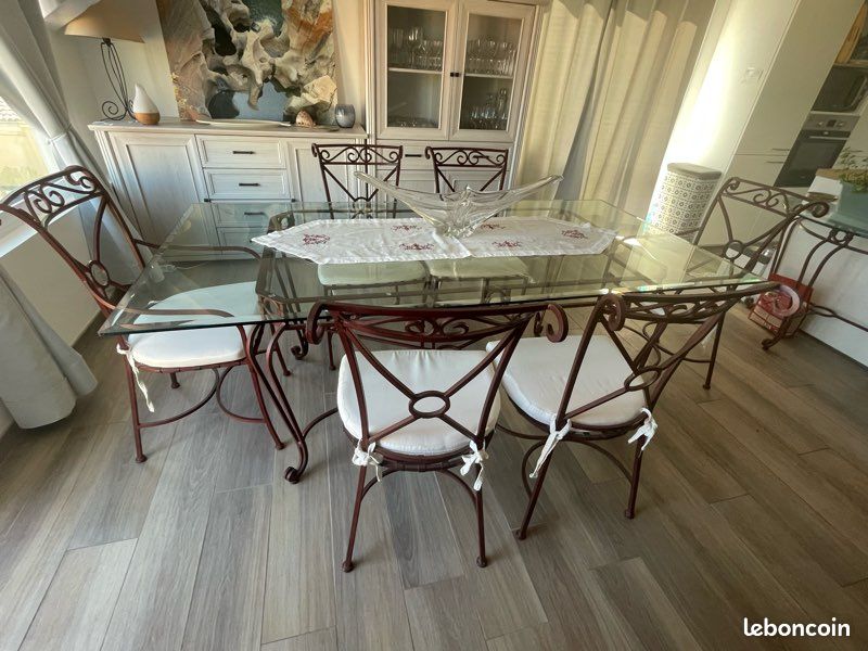 Table Roche Bobois Fer Forgé Et Verre - Ronde 130cm, Salle à Manger, Occasion