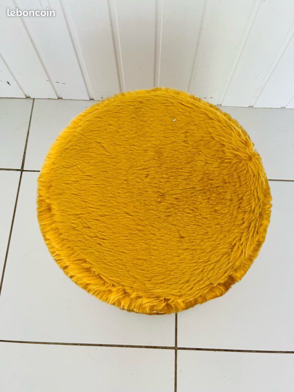 Pouf Fourrure Jaune Pelfran Vintage Années 70 France (image 11)