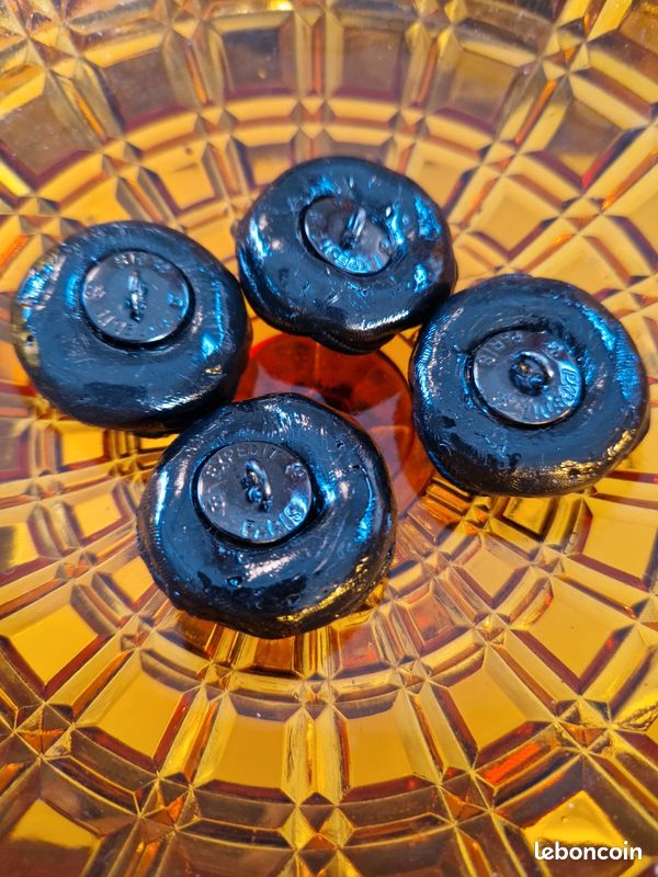 Bouton Noir Ancien 24mm - Passementerie Vintage Marquée Au Caducée - Made In France - Neuf