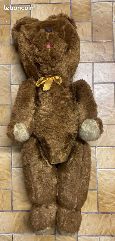 Ancien grand ours peluche bleu - Décoration