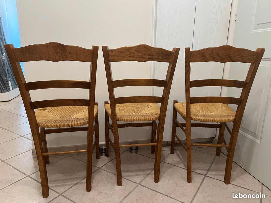 3 chaises paillées bois massif (paillage amovible) (image 4)