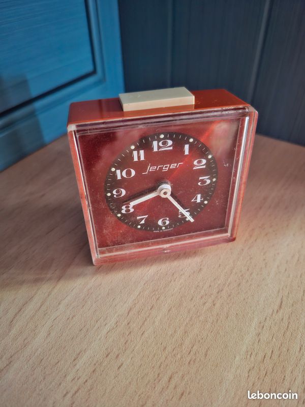 Réveil pendule horloge jerger made in germany orange vintage ancien rétro collection déco stylé jaz space age (image 5)