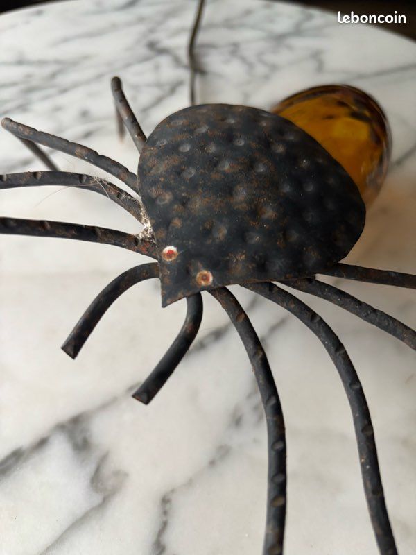Ancienne lampe araignée fer forgé et verre (image 4)