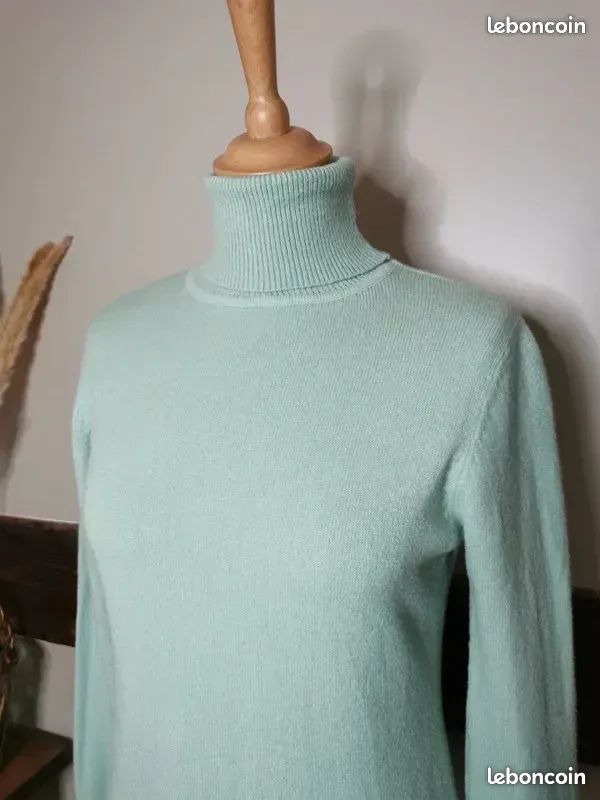 Pull col roulé couleur vert d'eau pastel Ediva Étiquette manquante