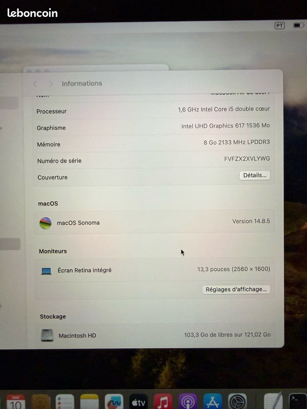 MacBook Air Retina 13 pouces 2019 i5 8Go 128Go clavier QWERTY (image 4)