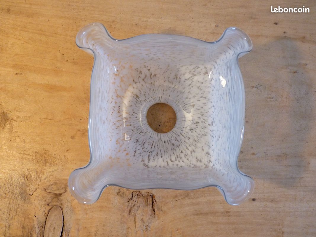 Abat-jour vintage carré drapé en verre de Clichy blanc (image 12)
