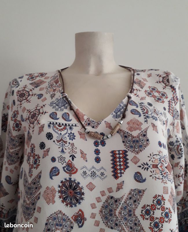 Tunique Seventy En 100% Soie - Taille 38/40, Couleur Beige, Très Bon état