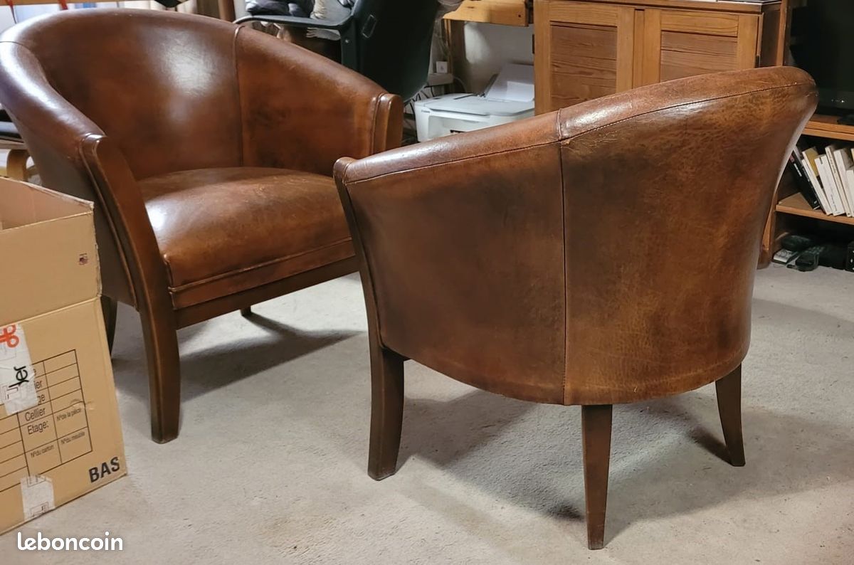 Fauteuils clubs cuir de mouton (image 6)