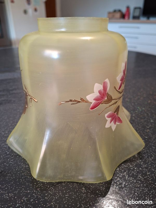 Tulipe lampe à pétrole lampe à huile décor floral dorure art nouveau Belle époque (image 8)