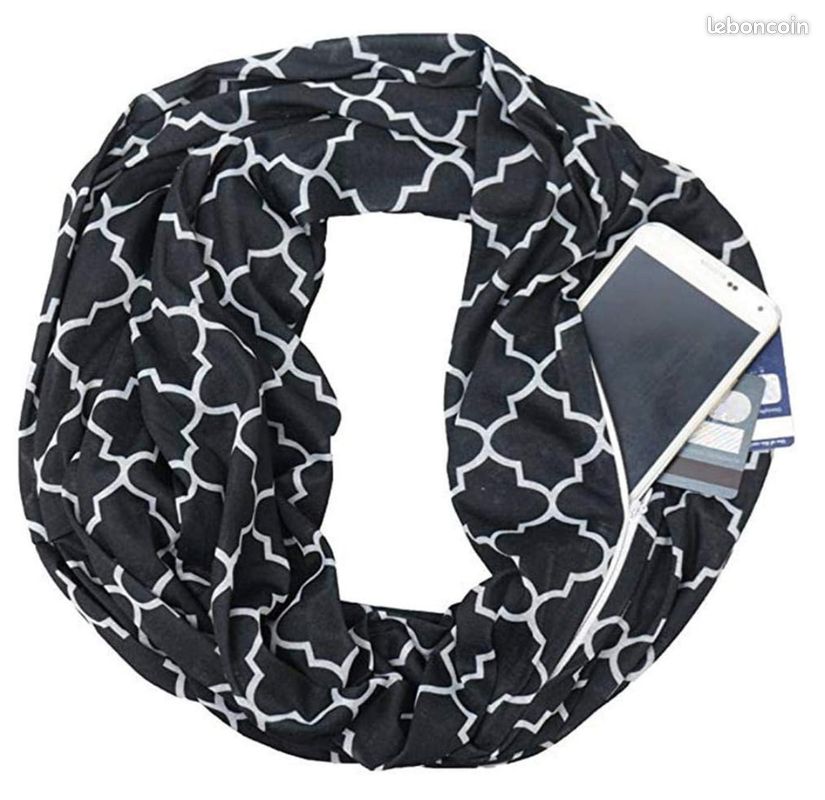 Foulard Infini Avec Poche Zippée Pour Passeport, Téléphone, Argent, Clés, Etc. - France