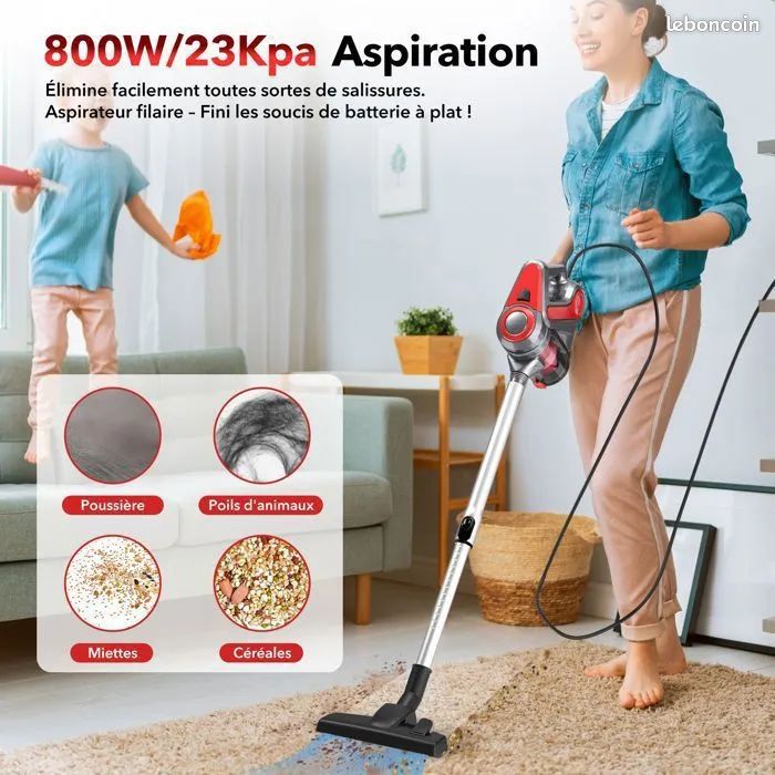 Aspirateur Balai sans Sac avec Fil BSTRE 800W/22Kpa Aspirateur