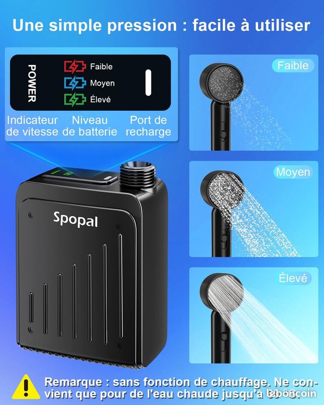 Pompe de douche portable - Douche de voyage rechargeable, étanche
