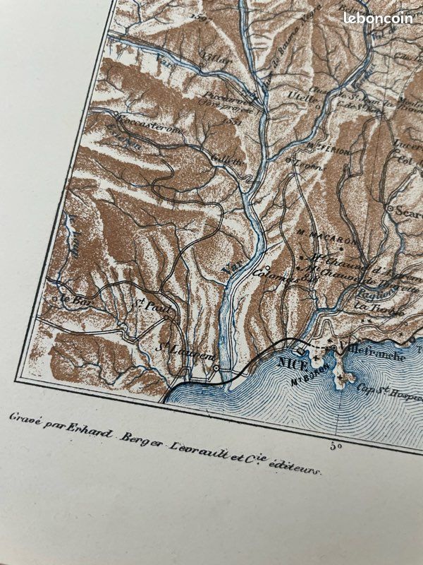 Carte Ancienne Du Comté De Nice & Alpes Maritimes – 1880, Originale, Marga