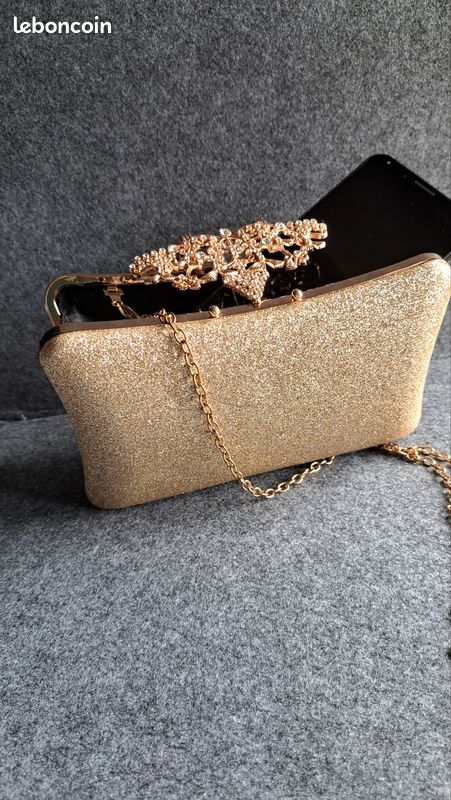 N079 Pochette strass dorée avec un ton orangern a (image 1)