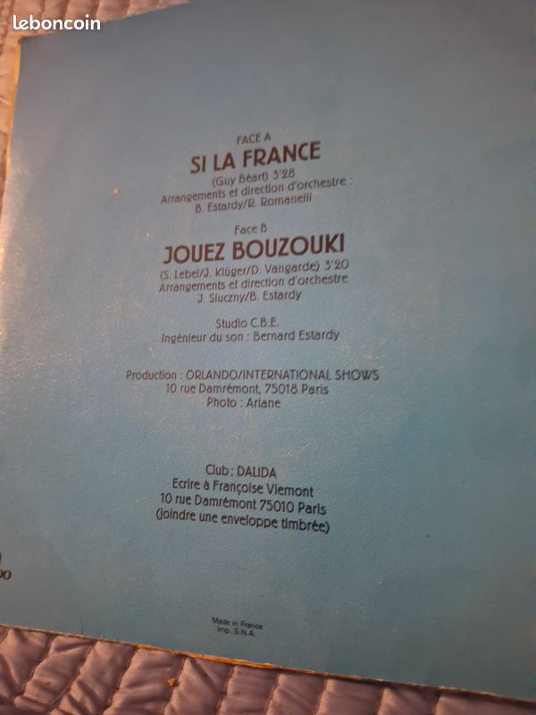 45T Dalida Si...la France de 1982 (image 2)