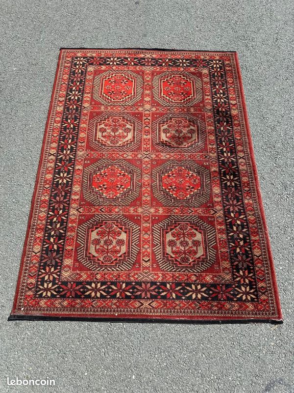 Tapis Oriental Perse Rouge - Motif Traditionnel, 215x140cm, épaisseur 1cm - Occasion Très Bon état