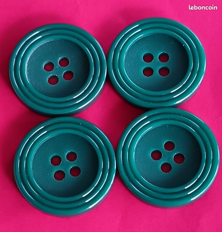 Lot De 6 Boutons Vintage Transparents Verts - 2,3 Cm, à Trous - Réf. 5781 - France - Occasion