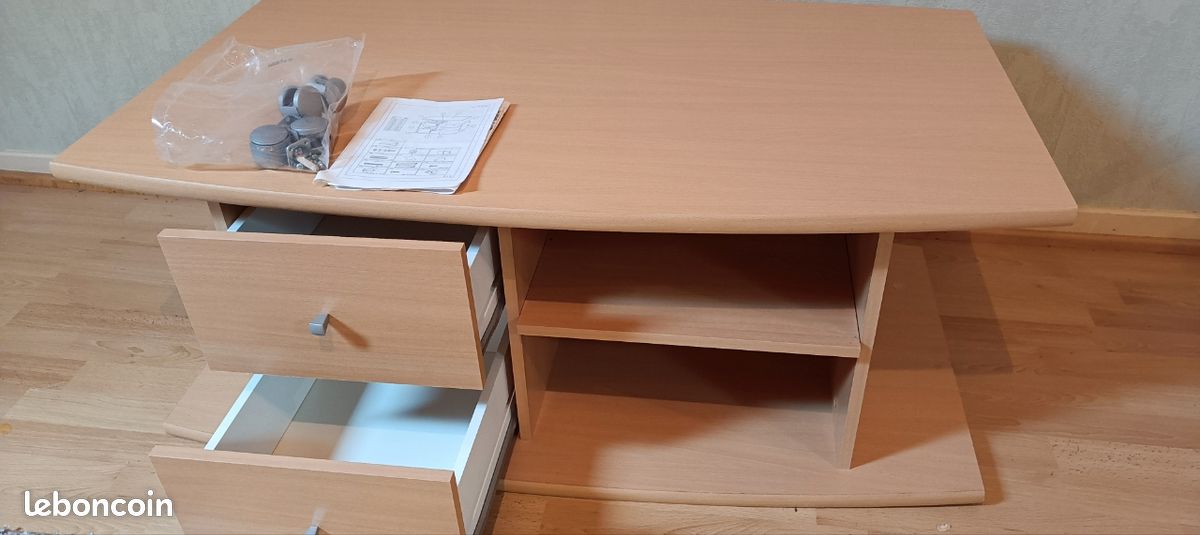 Table Basse sur Roulettes 2 Tiroirs 2 Niches L70 cm - Twin