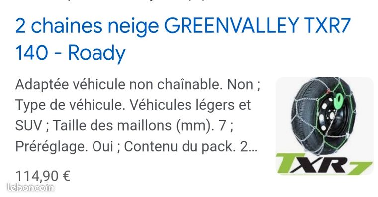 2 chaines neige GREENVALLEY TXR7 90 - Roady