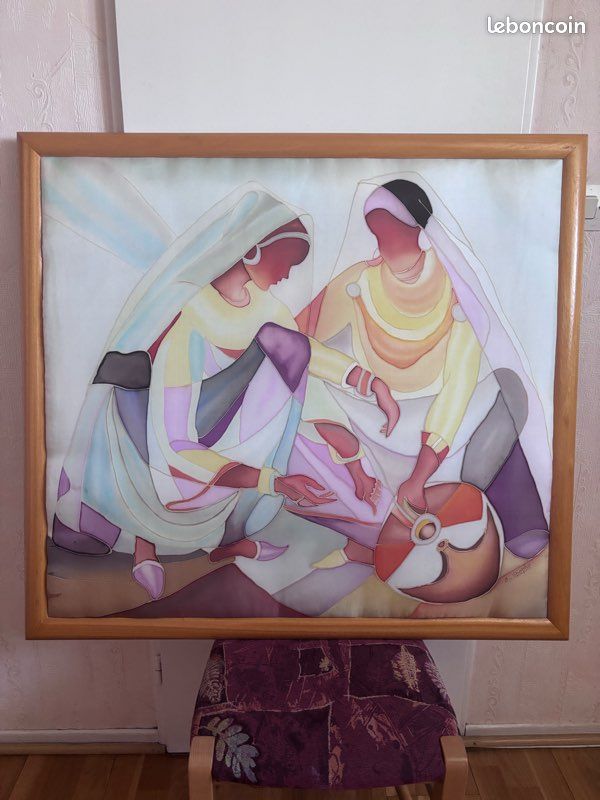 Tableau peinture sur soie 2 dames (image 1)