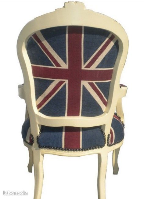 Fauteuil Chaise en Bois Lacquée Dossier Ovale Drapeau Anglais Baroque (image 2)