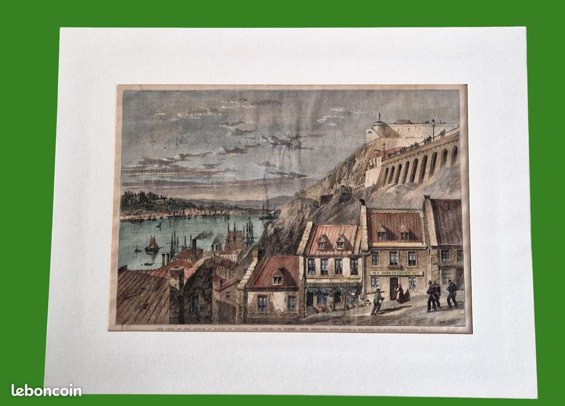 Gravure Ancienne Colorisée à La Main - Scène Romantique Paris XIXème - Encadrée