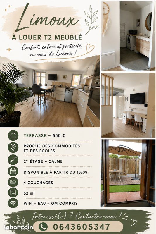 Appartement 2 pièces 52 m² · à Limoux · 52 m² · 650 €/mois