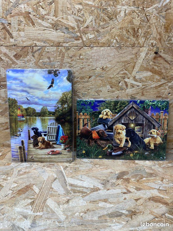 Lot de 2 plaques métal déco - Chiens / Nature / Paysage - 30 x 20cm - Neuf (image 1)