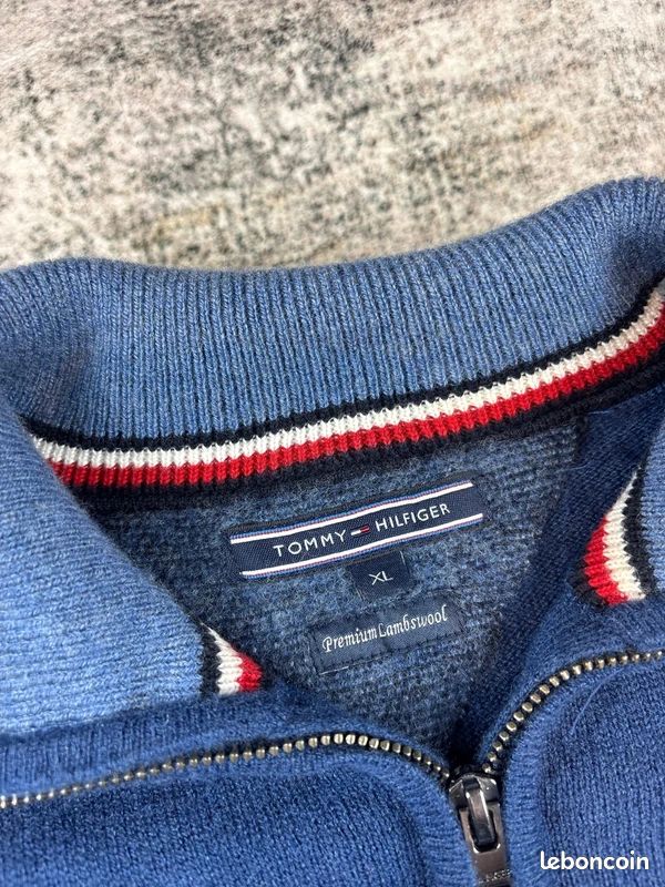 Pull d'hiver quart zip bleu marine Tommy Hilfiger 10% laine wool