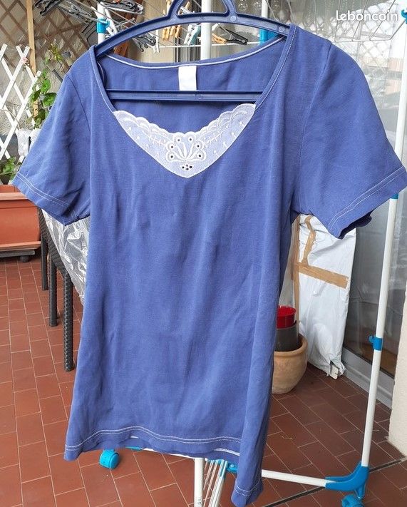Lot de 2 Tee-shirts plastron dentelle 1 rouge 1 bleu (Nine06) (image 2)