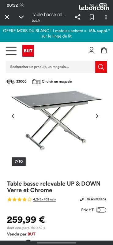 Table basse relevable UP & DOWN Noir (image 1)