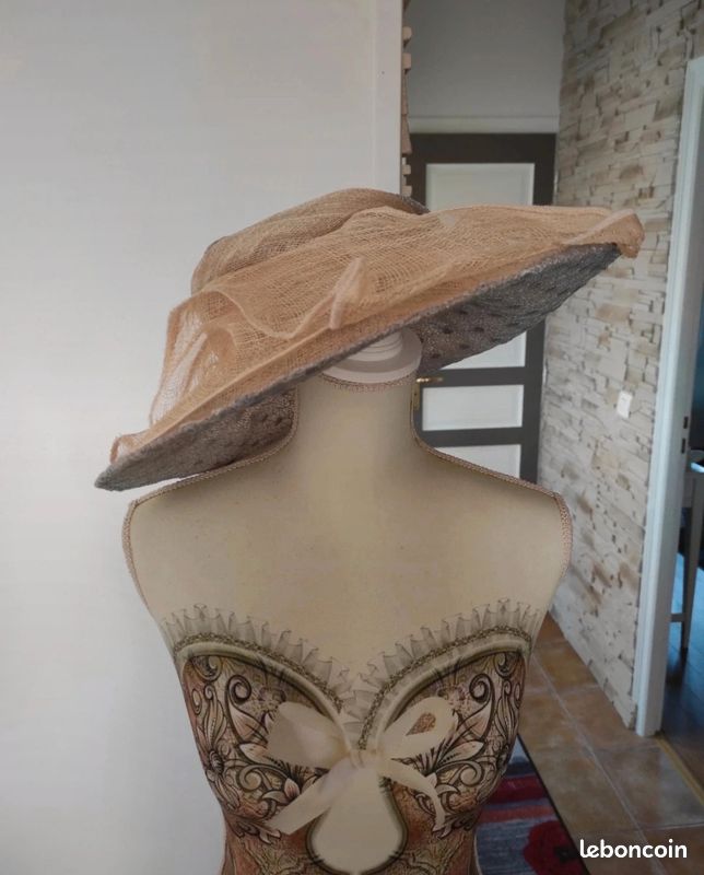 Chapeau Femme Taille XL Marron/Beige Pour Cérémonie Ou Été - Comme Neuf