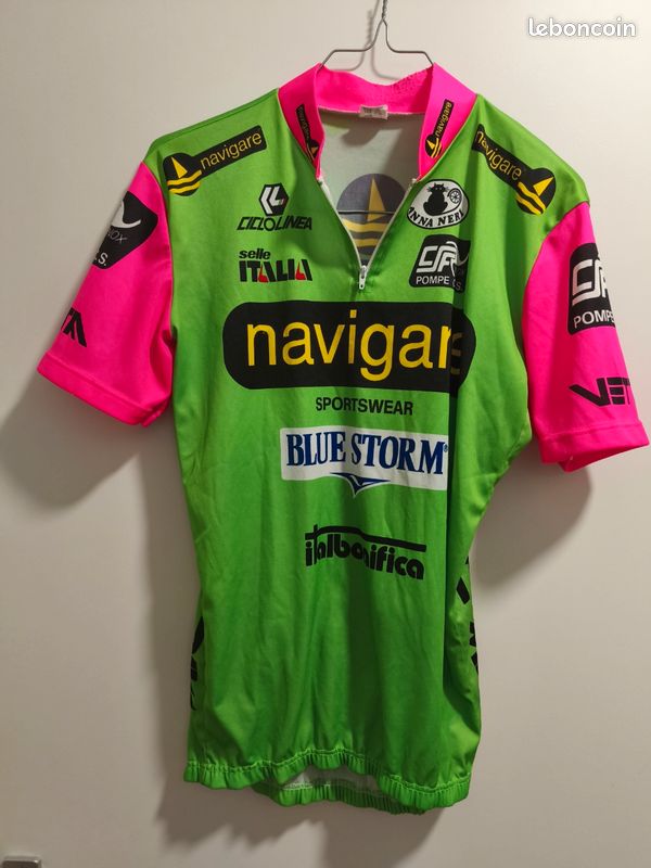 VINTAGE Maillot cycliste KOPA HEURTEFEU Vert coton jersey cyclin années 80 3 85