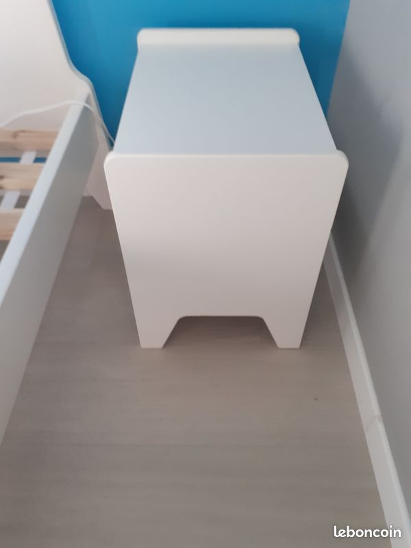 Lit enfant 90*190 blanc en bois avec table chevet (image 13)