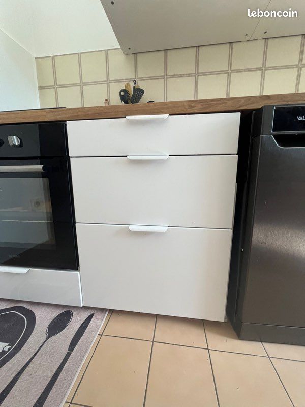 Meuble bas cuisine 3 tiroirs 60cm + mauble bas four encastrable 60cm (image 1)