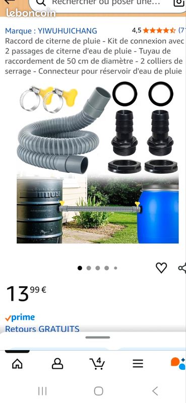 Neuf kit Raccord de citerne de pluie - Kit de connexion avec 2 passages de citerne d'eau de pluie - Tuyau de raccordement de 50 cm - 2 colliers de serrage - Connecteur pour réservoir d'eau de pluie (image 3)
