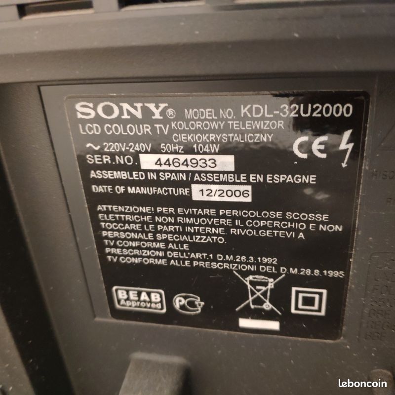 SONY KDL-32U2000 Bravia - TV Télévision LCD 81cm 32 Pouces VGA HDMI