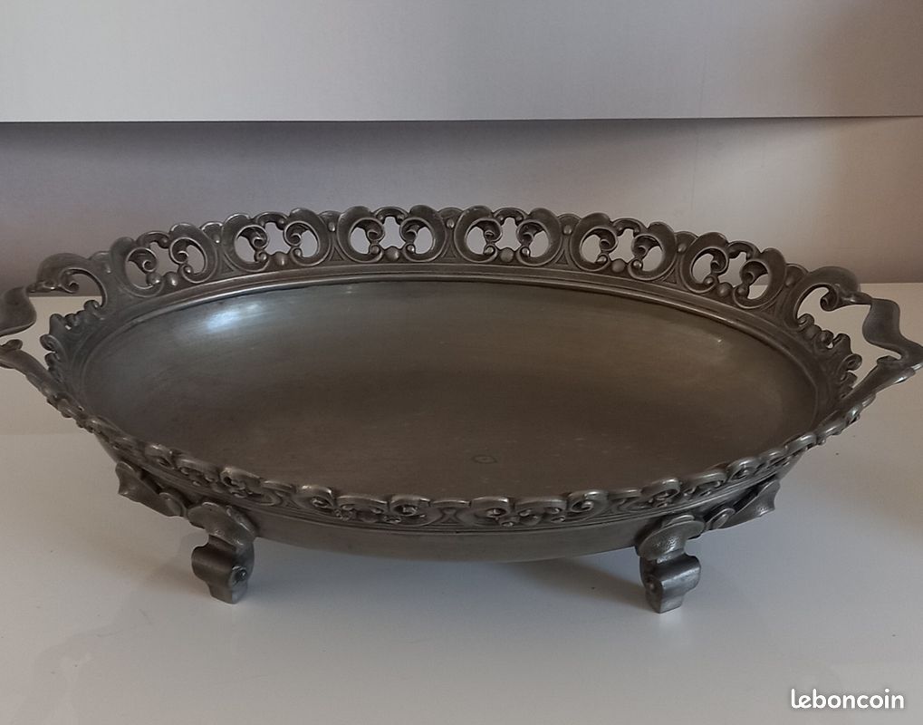 Grande Coupe Ovale En étain 95% – 25 Cm (style Vintage, Occasion)