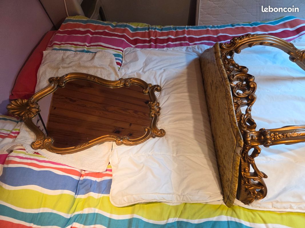 Set Mural Miroir + Console Baroque Antique - Dimensions 44x38 Cm, Cadre Doré, Fabrication Italienne