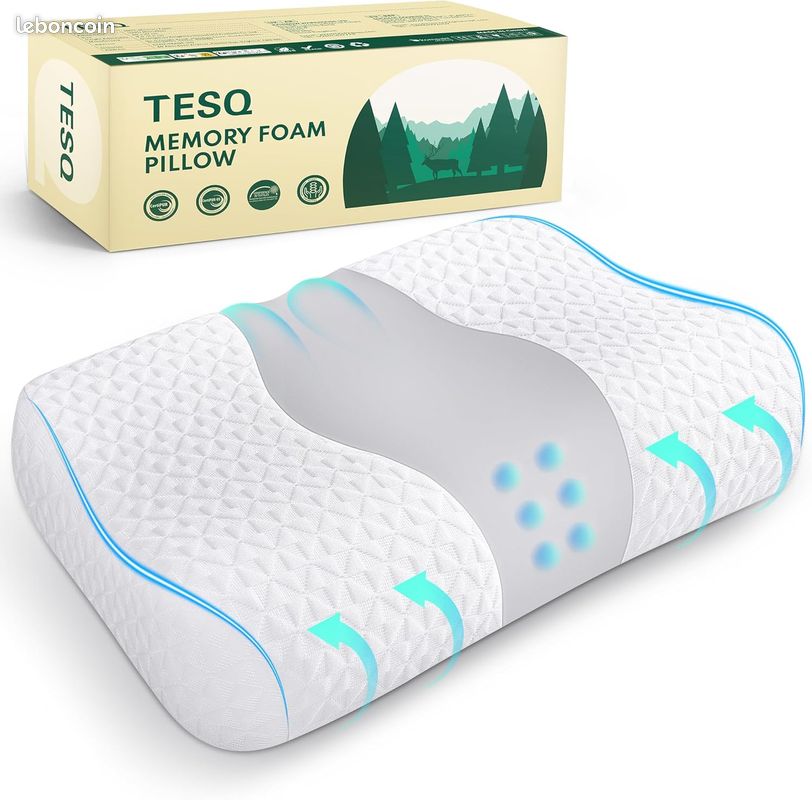 AMAZON 🔥🔥 ▶️▶️  TESQ Oreiller Ergonomique Cervical 2 En 1 En Oreiller Memoire Forme, Confort Supérieur Pour Dormeurs Sur Le Côté Et Sur Le Dos, Hauteur Ajustable, Taie 100% Coton