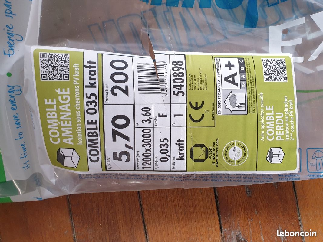 Isolant laine de verre Knauf comble 035 Kraft ep:200mm 1,5mx1,2m (image 2)