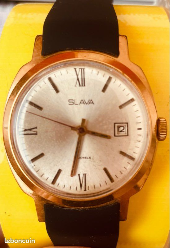 Montre slava mécanique plaque or date heure Montres Bijoux
