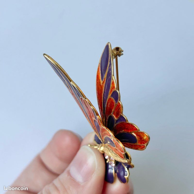Grande Broche Papillon Style Fabergé – Noire à Strass – Fantaisie Unisexe